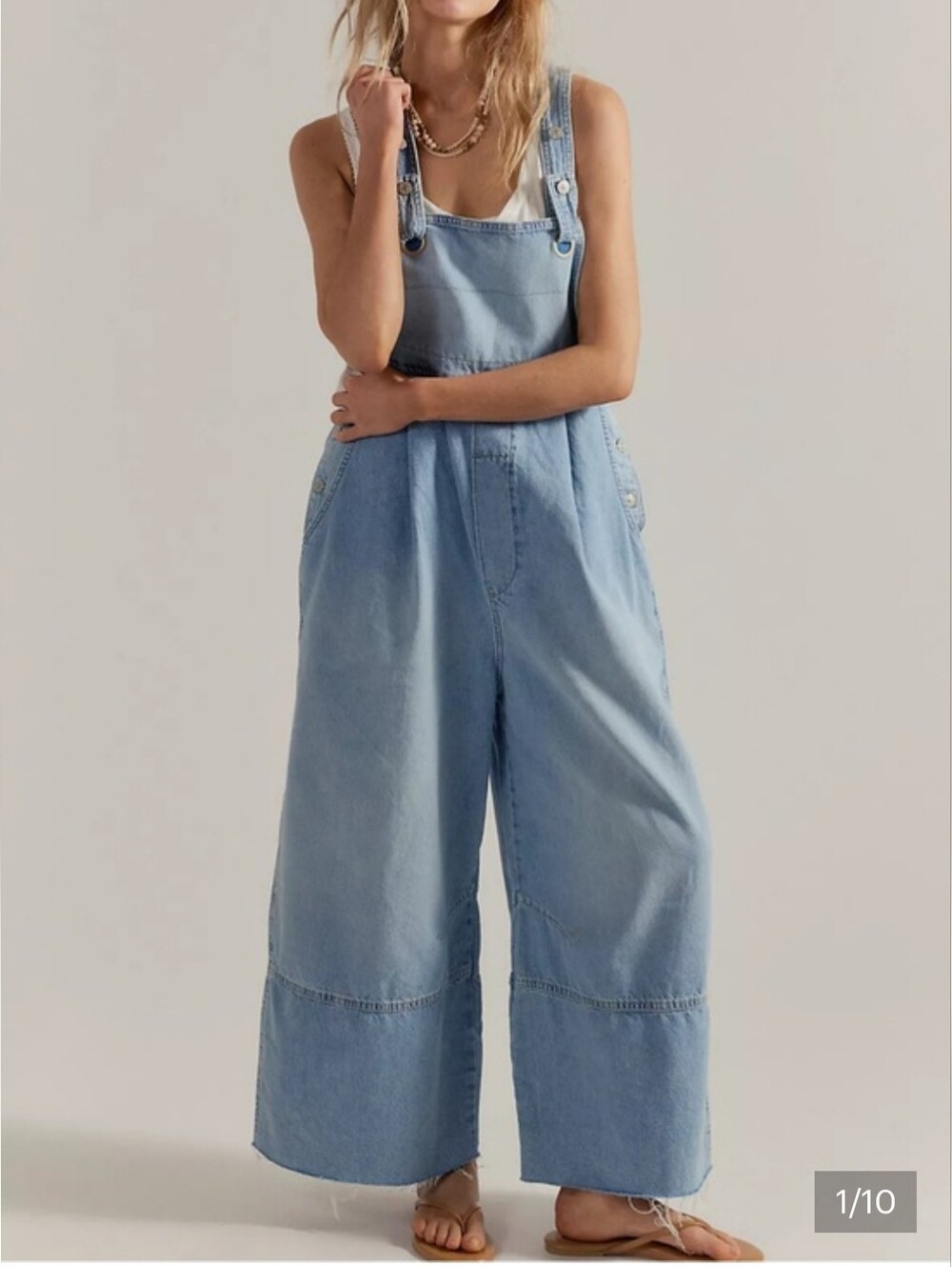 Free People Rambler Denim Wide-Leg Overalls- Ghost Ranch